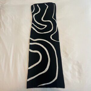 Black and White Swirl Semi-Formal Strapless Bodycon Stretch Dress Micas